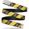 Chrome Buckle Web Belt - HUFFLEPUFF Crest Diagonal Stripe Charcoal Gray/Yellow Webbing
