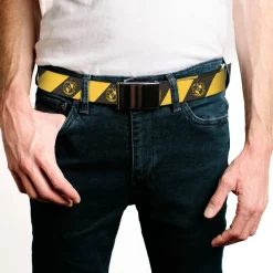 Chrome Buckle Web Belt - HUFFLEPUFF Crest Diagonal Stripe Charcoal Gray/Yellow Webbing