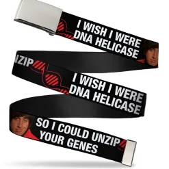 Chrome Buckle Web Belt - Howard/Double Helix I WISH I WERE DNA HELICASE Black/White/Red Webbing