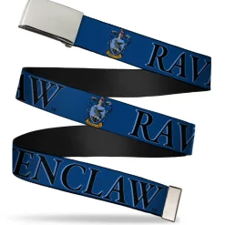 Chrome Buckle Web Belt - Harry Potter RAVENCLAW & Crest Blue/Black Webbing