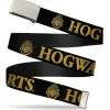Chrome Buckle Web Belt - Harry Potter HOGWARTS & Crest Black/Gold Webbing