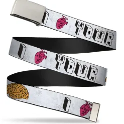 Chrome Buckle Web Belt - I "HEART" YOUR "BRAIN" Sketch Webbing