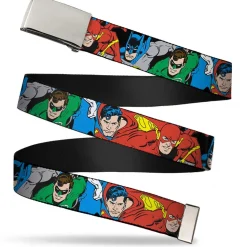 Chrome Buckle Web Belt - Justice League Superheroes CLOSE-UP New Webbing