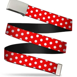 Chrome Buckle Web Belt - Minnie Mouse Polka Dots Red/White Webbing