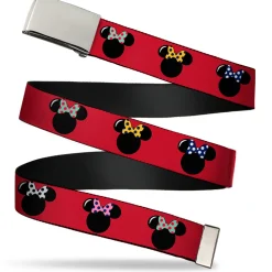 Chrome Buckle Web Belt - Minnie Mouse Silhouette Red/Black/Polka Dot Webbing