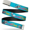 Chrome Buckle Web Belt - Olaf Pose I LOVE WARM HUGS Stripe Blues Webbing