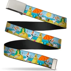Chrome Buckle Web Belt - Olaf Summertime Beach Scenes Webbing