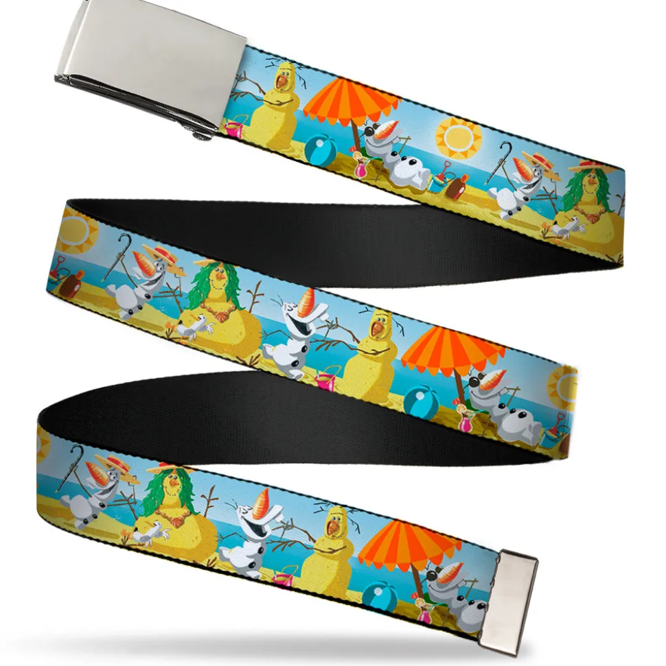 Chrome Buckle Web Belt - Olaf Summertime Beach Scenes Webbing