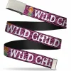Chrome Buckle Web Belt - Pebbles Face/Pose WILD CHILD Pink/Black/White Webbing