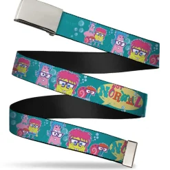 Chrome Buckle Web Belt - Patrick, SpongeBob & Gary NOT NORMAL Aqua Webbing