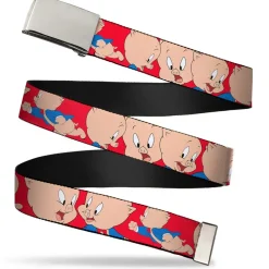 Chrome Buckle Web Belt - Porky Pig Expressions Red Webbing