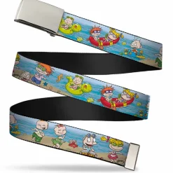 Chrome Buckle Web Belt - Rugrats Beach Play Scene Webbing