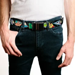 Chrome Buckle Web Belt - ROCKO'S MODERN LIFE Character Portraits/Triangles Black/Blue Webbing