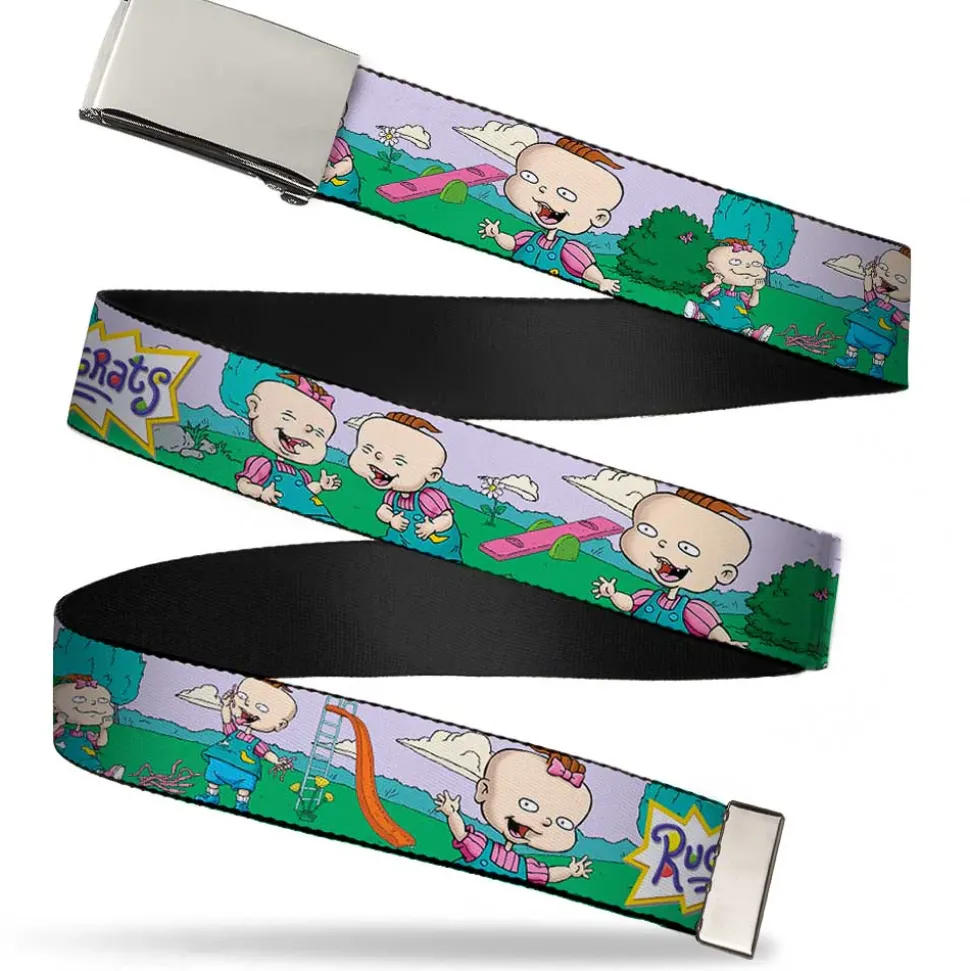 Chrome Buckle Web Belt - RUGRATS Lil & Phil Outdoor Poses Webbing