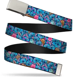 Chrome Buckle Web Belt - Stitch Expressions/Hibiscus Flower/Ukulele Stacked Blues Webbing