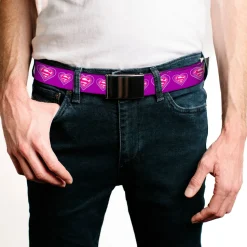 Chrome Buckle Web Belt - Superman Logo in Heart Purple/White/Pink Webbing