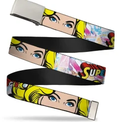 Chrome Buckle Web Belt - SUPERGIRL w/Face CLOSE-UP Webbing