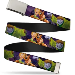 Chrome Buckle Web Belt - Scooby & Shaggy Hugging w/Werewolf Man Purple Webbing