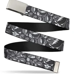 Chrome Buckle Web Belt - Steal Your Face Stacked Gray Webbing