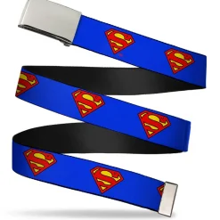 Chrome Buckle Web Belt - Superman Shield Blue Webbing