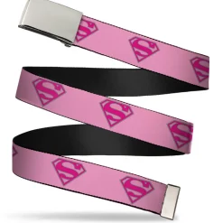 Chrome Buckle Web Belt - Superman Shield Pink Webbing