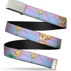 Chrome Buckle Web Belt - Tinker Bell Poses Purple/Pink Fade Webbing