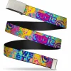 Chrome Buckle Web Belt - Tweety Bird Poses LITTLE CUTIE-LOVEABLE Blue/Multi Color Webbing