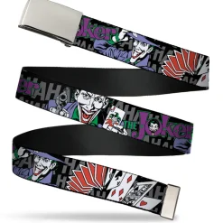 Chrome Buckle Web Belt - The Joker Pose/Cards/HAHAHAHA Black/Gray Webbing