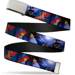 Chrome Buckle Web Belt - The Little Mermaid Ariel & Eric Scenes Webbing