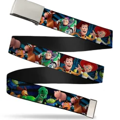 Chrome Buckle Web Belt - Toy Story Characters Running Denim Rays Webbing