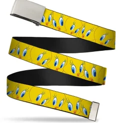 Chrome Buckle Web Belt - Tweety Bird Expressions Yellow Webbing