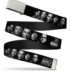 Chrome Buckle Web Belt - The Big Bang Theory Group/BAZINGA Black/White Webbing