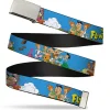 Chrome Buckle Web Belt - The Flintstones and Rubbles Group Pose/Logo Blue Webbing