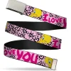 Chrome Buckle Web Belt - Tweety Bird I LOVE YOU Pink/Black Webbing