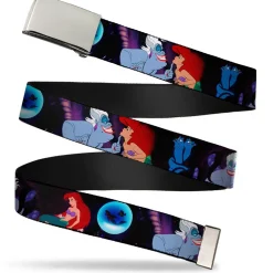 Chrome Buckle Web Belt - The Little Mermaid Ariel & Ursula Scenes Webbing