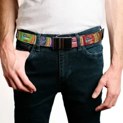 Chrome Buckle Web Belt - Top Ramen Vivid Flavor Blocks Multi Color Webbing