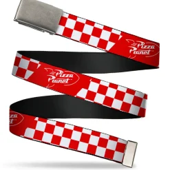 Chrome Buckle Web Belt - Toy Story PIZZA PLANET Logo Checker Red/White Webbing