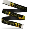 Chrome Buckle Web Belt - Tweety Bird Poses CUTE AND SWEET Black/Yellow Webbing