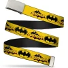 Chrome Buckle Web Belt - Vintage Batman Logo & Bat Signal-3 Yellow Webbing