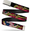 Chrome Buckle Web Belt - WONDER WOMAN/Roses STRENGTH AND BEAUTY Black-Pink Fade Webbing