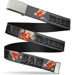 Chrome Buckle Web Belt - YOSEMITE SAM w/Poses Gray Webbing