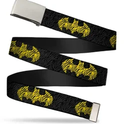 Chrome Buckle Web Belt - Zebra Bat Signal Black/Gray/Yellow/Black Webbing