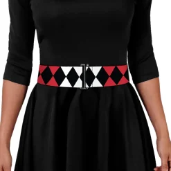 Cinch Waist Belt - Birds of Prey Harley Quinn Diamonds Split White Black Red Black