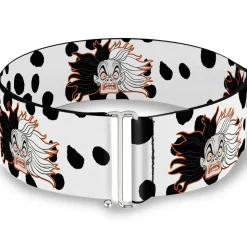 Cinch Waist Belt - Cruella De Vil Driving Mad Face Dalmatian Spots White Black