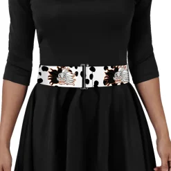 Cinch Waist Belt - Cruella De Vil Driving Mad Face Dalmatian Spots White Black