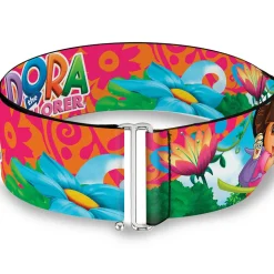 Cinch Waist Belt - DORA THE EXPLORER Dora Poses Floral Collage Orange Pink
