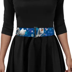 Cinch Waist Belt - Frozen Olaf Poses Snowflakes Blues