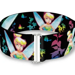Cinch Waist Belt - Glowing Tinker Bell Poses Butterflies & Flowers Black Multi Neon