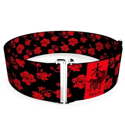 Cinch Waist Belt - MULAN Kanji Floral Collage Black Red
