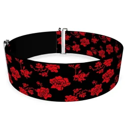 Cinch Waist Belt - MULAN Kanji Floral Collage Black Red